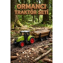 Craftivio Oyuncak Römorklu Traktör Seti - Tomruk Yüklü Ormancı Çiftlik Aracı - 24 cm Yeşil Traktör