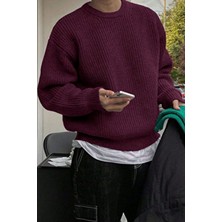 Tarz Cool Erkek Bordo Regular Fit Bisiklet Yaka Örgülü Triko
