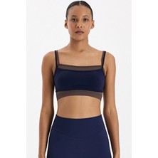 Comeup Kadın Spor Bra Oxford Blue/kakao Desenli Nefes Alabilir Kumaş ile Şık Tasarım
