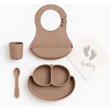 CKM Silikon 4lü Bebek Beslenme Seti Bej Baby Peçeteli