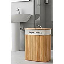 Decostyle Bambu Çift Hazneli Çamaşır Sepeti – Bej | Kirli Ayrıştırmalı Kapaklı Çamaşır Organizer