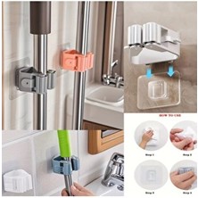 Red Kitchen 1 Adet Kendinden Yapışkanlı Mop & Süpürge Tutucu Duvar Askısı Beyaz