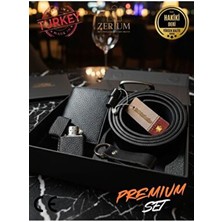 Zerium Hakiki Deri Erkek Hediye Seti - Cüzdan Kemer Çakmak Anahtarlık (Prestige Master)