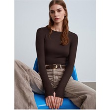 Dilvin 32319 Modal Karışımlı Uzun Kollu Top-Koyu Kahve