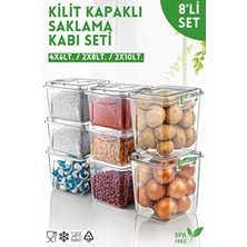 Nandy Home 8'li Set Kilit Kapaklı Elite Line Saklama Kabı - Çok Amaçlı Saklama Kabı Seti - 6LT./8LT./10LT.