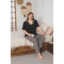 Asel Boydan Düğmeli Büyük Beden Likralı Bambu Pijama Takımı