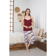 Asel Kadın Likralı Penye Askılı Kapri Pijama Takımı