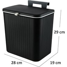 15 Litre Fonksiyonel Kapaklı Çöp Kovası - Dolap ve Duvar Aparatlı, Askılı, Yerden Tasarruflu, Lavabo Altı ve Dolap Kapısı Için Mutfak ve Banyo Çöp Kutusu (Siyah)