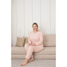 Asel Büyük Beden Uzun Kollu Pamuklu Kumaş Pijama Takımı