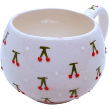 Nesli Home Kirazlı Desenli El Yapımı Seramik Mug Kupa - Cherry Desenli Sevgiliye Hediye Fincan 175ML