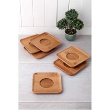 6ADET Bambu Çay Tabağı, Çay Bardağı Altlığı, Estetik Sunum Sunumluk, Doğal Malzeme, Çevre Dostu ve Şık Tasarım (Kare)