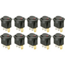 10 Adet Aç-Kapa (On-Off) Elektrik Düğmesi 250V 8 A Yuvarlak Siyah Kırmızı Ledli Anahtar SR-06NR