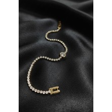Nadide Aksesuar Oval Zirkon Taşlı Çelik Kararmaz Kadın Bileklik Gold Ovl-Zrkn-Clk-Kdn-Blklk-Gld