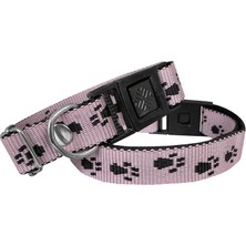 SHC4200 Köpek Tasması Patili Dokuma 2 cm - Min: 30 cm - Max: 50 cm Açık Pembe
