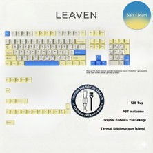 Leaven Mekanik Klavye Pbt Çift Baskı Keycap Seti Beyaz Sarı Mavi 128 Tuşlu Keycap