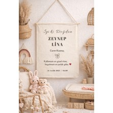 Kişiye Özel Kız Çocuk Doğum Günü Duvar Flaması | 50X55CM | Ipli ve Bambu Çubuklu