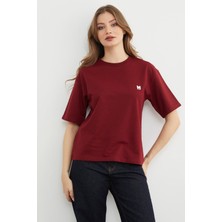 FullaModa Basic Fiyonk Nakışlı Bisiklet Yaka Tişört