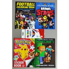 Ada Çanta Kırtasiye 4 Adet Stickerli Boyama Kitabı ve 12'li Kuru Boya Kalemi (Futbol/brawlstars/minecra/pocemon) AD20509