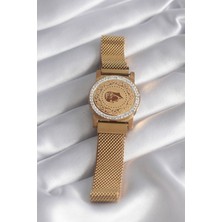 316L Çelik Gold Renk Mıknatıslı Hasır Zirkon Taşlı Çeyrek Altın Model Kadın Bileklik EB-53-VICE/(1395) 2415