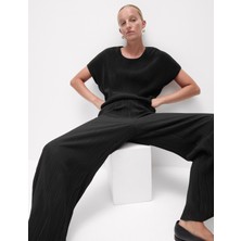 Marks & Spencer Jersey Pilise Detaylı Wide Leg Pantolon