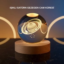 VeraGlobe Buğz 3D Satürn Gravürlü Kristal Küre Dekoratif LED Işıklı Gece Lambası
