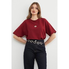 FullaModa Lotus Çiçeği Kabartmalı Oversize Tişört