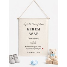 Kişiye Özel Erkek Çocuk Doğum Günü Duvar Flaması | 50X55CM | Ipli ve Bambu Çubuklu