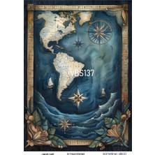 Baykuşca Lacivert Serisi VBS137 Atlas, Harita, Deniz Desenli 30*42 cm Pirinç Dekopaj