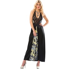 SHC4200 Siyah Dantelli Saten Gecelik - 086