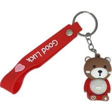 SHC4200 Figürlü ve Işıklı Silikon Anahtarlık - Ayıcık - Kırmızı