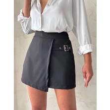 SHC4200 Kadın Tokalı Şort Etek Siyah S25449