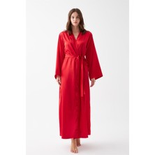 Modaserdem Akbeniz Kadın Uzun Kırmızı Saten Sabahlık