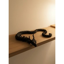 Moresun Buğz Hareketli Siyah Ejderha Figür Uzun Gövdeli Fantastik Masa ve Raf Dekoru