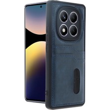 TE Dükkan Buğz Xiaomi Redmi Note 14 Pro 4g Kılıf Sara Kartvizitli Deri Kılıf - Lacivert