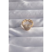 Pirinç Ayarlamalı Gold Renk Zirkon Taşlı Bombeli Kalp Yüzük EB-53-VICE/(1395) 3147