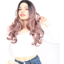 SHC4200 Yoğun Dalgalı Fiber Sentetik Uzun Perçemsiz Peruk / Siyah / Gül Kurusu Ombreli