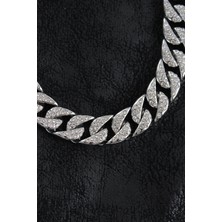 Pirinç Zirkon Taşlı Cuba Gurmet Model Gümüş Renk Erkek Kolye EB-53-VICE/(1395) 0490