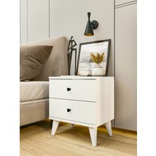 Montenero Komodin Parlak Beyaz 2 Çekmeceli Komodin Yatak Odası