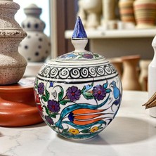 Loremp El Yapımı Seramik Çini Desenli Kapaklı Küp Dekor