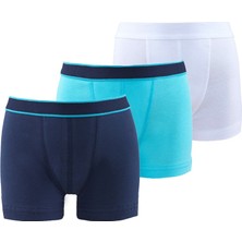 Blackspade Erkek Çocuk Boxer 3'lü Paket 9395 - Lacivert Aqua Beyaz %100 Pamuklu Sağlıklı Kullanım