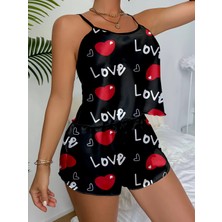 SHC4200 Ask Temalı Kalp Desenli Saten Şortlu Gecelik