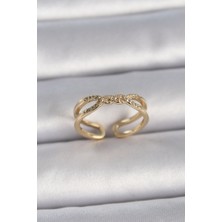 Pirinç Gold Renk Ayarlanabilir Zirkon Taşlı Sarmal Model Kadın Yüzük EB-53-VICE/(1395) 3537