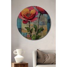 Teona Ahşap Canlı Renkler Çiçek Bahçesi Sulu Boya Görünümlü Ahşap Dekoratif Tablo Yuvarlak Duvar Tablosu