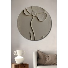 Teona Ahşap 3D Kabartma Beyaz Gelincik Yağlı Boya Görünümlü Ahşap Dekoratif Tablo Yuvarlak Duvar Tablosu