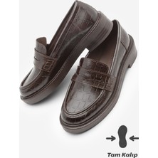 Marjin Kadın Loafer Günlük Klasik Ayakkabı Casual Makosen Fonle Kahve Croco