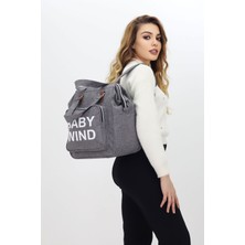 Neşeli Home Termal Biberon Bölmeli Gri Anne Bebek Bakım Çantası Deri Detaylı Askılı Yeni Sezon