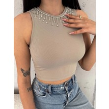 SHC4200 Fitilli Kaşkorse Yakası Zincirli Atlet Vizon