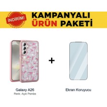 Mobify Samsung Galaxy A26 Sim Süslemeli Kılıf + Ekran Koruyucu Ekonomik 2li Paket  Taş ve Sim Süslemeli Elunya Premium Sert Silikon Kapak