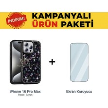 Mobify iPhone 16 Pro Max Sim Süslemeli Kılıf + Ekran Koruyucu Ekonomik 2li Paket  Taş ve Sim Süslemeli Elunya Premium Sert Silikon Kapak