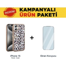 Mobify iPhone 16 Sim Süslemeli Kılıf + Ekran Koruyucu Ekonomik 2li Paket  Taş ve Sim Süslemeli Elunya Premium Sert Silikon Kapak